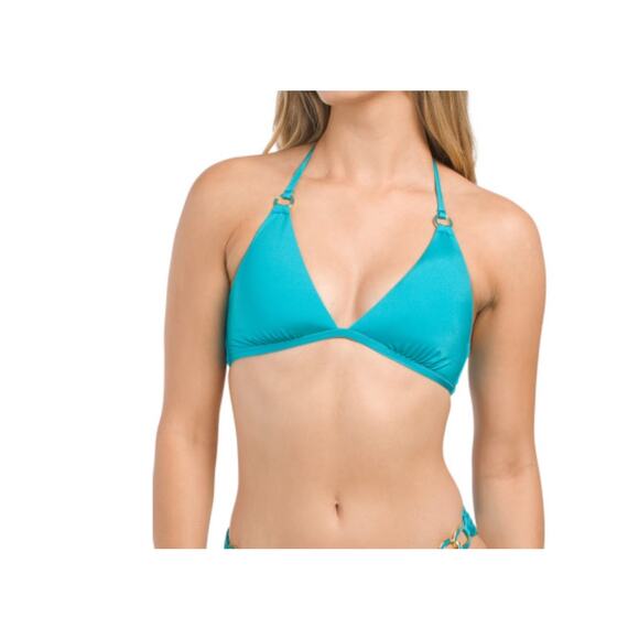 Trina Turk Monaco Ring Halter Bikini Top Teal - Size 10 - Picture 1 of 5